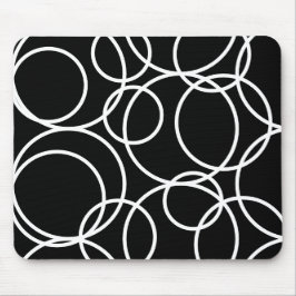 Tapis De Souris Cercles blancs géométriques Noir moderne Abstrait