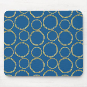 Tapis De Souris Cercles dorés et bleu vif moderne tendance