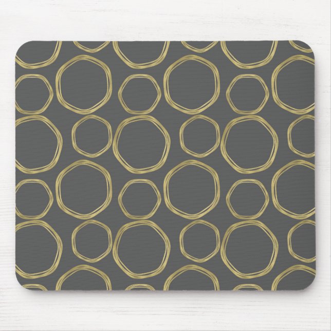Tapis De Souris Cercles dorés et tendance moderne gris (Devant)