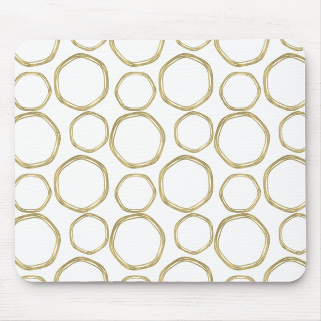 Tapis De Souris Cercles Dorés Sur Fond Blanc Moderne (Devant)