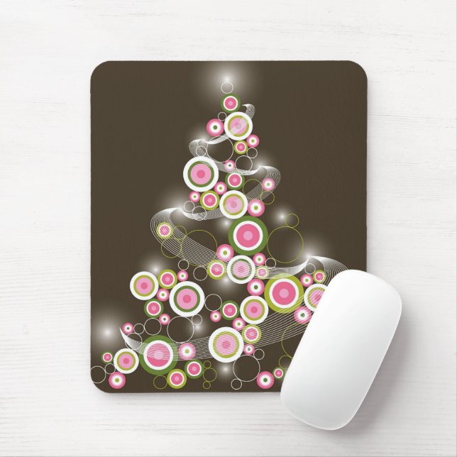 Tapis De Souris Cercles roses rétro Chic Sparkling sapin de Noël (Avec souris)