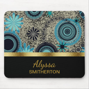 Tapis De Souris Cercles Tendances Personnalisés Turquoise Noir Or