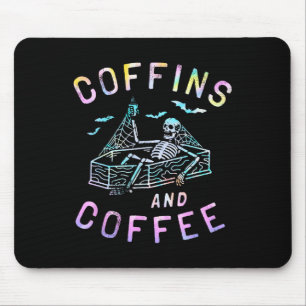 Tapis De Souris Cercueils et café drôle de squelette Tie Dye Rétro