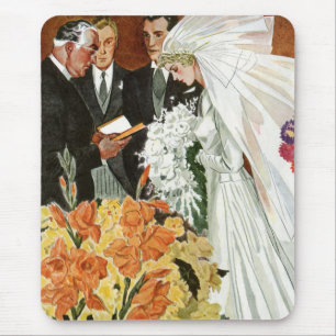 Tapis De Souris Cérémonie de mariage vintage avec mariée et marié