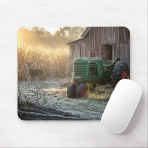 Tapis De Souris Cerf avec tracteur vert vintage 