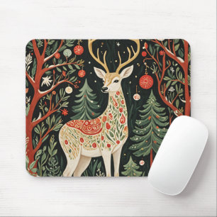 Tapis De Souris Cerf de Noël de la forêt de minuit