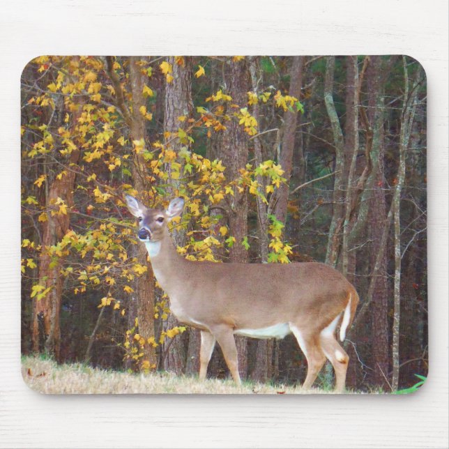 Tapis De Souris Cerf devant l'arbre d'automne jaune (Devant)
