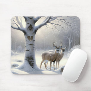 Tapis De Souris Cerf d'hiver avec coeur de Birch Tree