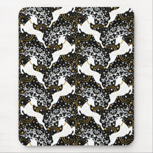 Tapis De Souris Cerf floral de Noël doré en fleurs