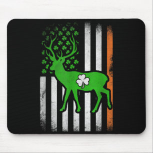 Tapis De Souris Cerf patriotique drapeau américain trèfle irlandai