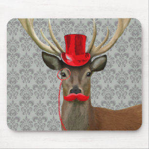 Tapis De Souris Cerfs communs avec Red Hat et la moustache