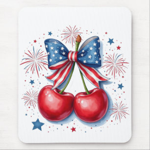 Tapis De Souris Cerises avec Coquette Bow 4 juillet Américain
