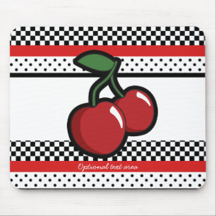 Tapis De Souris Cerises rouges Noir Blanc Rouge Rétro Personnalisé