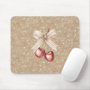Tapis De Souris Cerises Rouges Pailletées Or