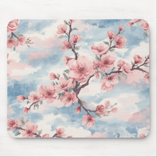 Tapis De Souris Cerisier Japonais Fleur de Cerisier Rose Bleu