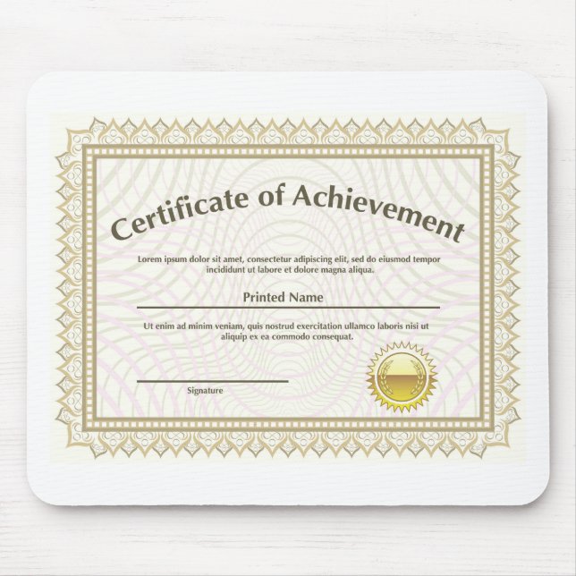 Tapis De Souris Certificat avec le joint d'or (Devant)