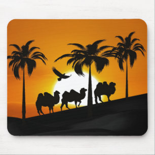 Tapis De Souris Chameaux de désert au coucher du soleil