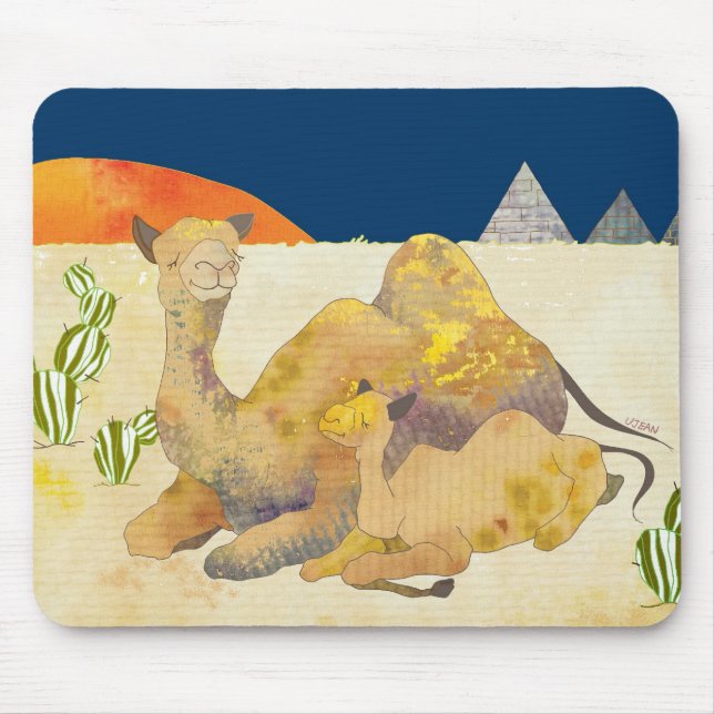 Tapis De Souris Chameaux de maman et de bébé en Egypte (Devant)