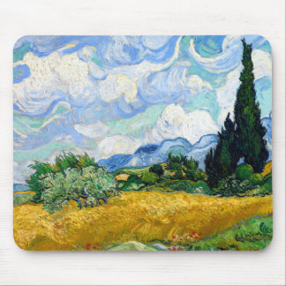 Tapis De Souris Champ de blé Vincent van Gogh avec cyprès
