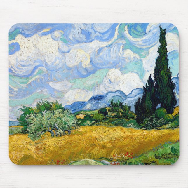 Tapis De Souris Champ de blé Vincent van Gogh avec cyprès (Devant)