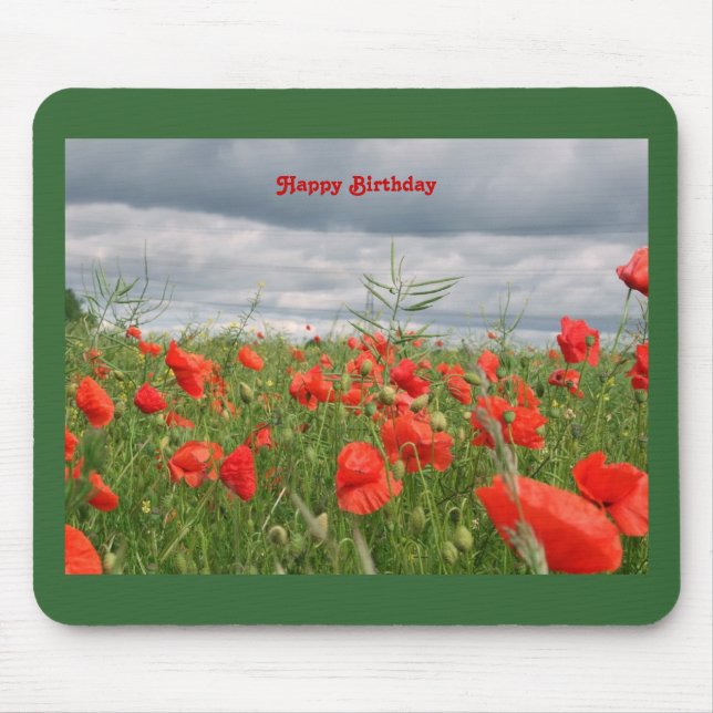 Tapis De Souris Champ de fleurs "Joyeux anniversaire" Mousepad (Devant)