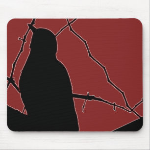 Tapis De Souris Chanson Bird Black Silhouette sur Maroon