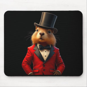 Tapis De Souris Chapeau de gentleman Joyeuse journée de la marmott