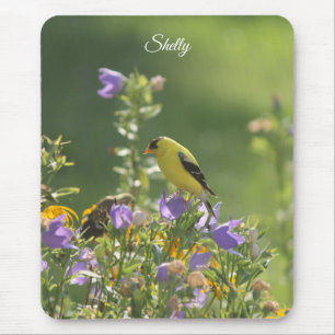 Tapis De Souris Chardonneret sur une fleur de campanule