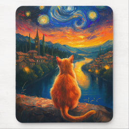 Tapis De Souris Chat à gingembre contemplatif | Starry Night Sky A