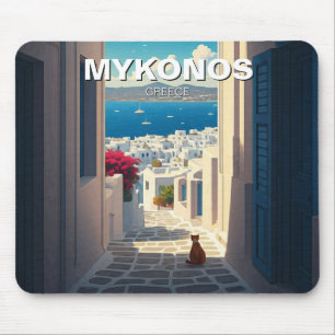 Tapis De Souris Chat à Mykonos Grèce Cyclades Voyage