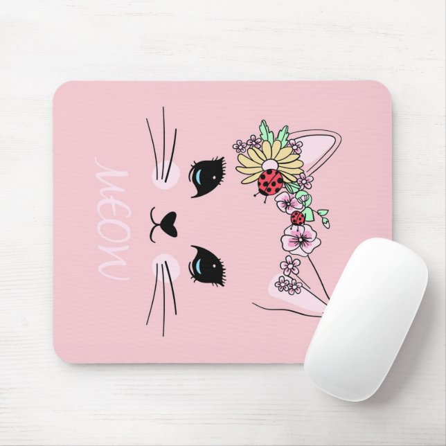 Tapis De Souris Chat adorable | Couverture de chat rose mignonne (Avec souris)