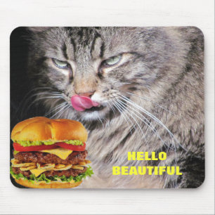 Tapis De Souris Chat affamé rencontre un beau cheeseburger