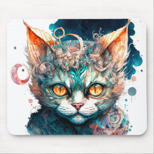 Tapis De Souris Chat aquarelle en style steampunk