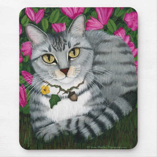Tapis De Souris Chat argenté Mousepad de jardin de chat tigré (Devant)