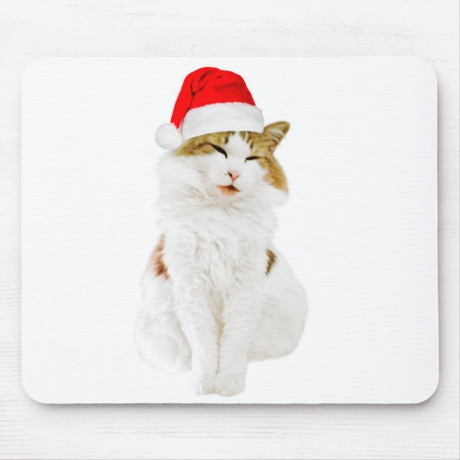 Tapis De Souris Chat avec Casquette Père Noël (Devant)