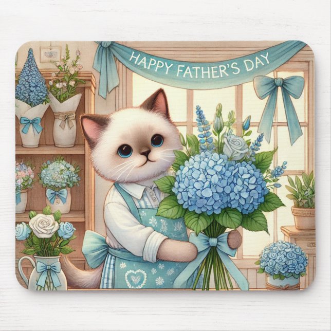 Tapis De Souris Chat avec Fleurs pour cadeau de Fête des pères (Devant)