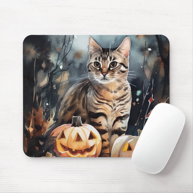 Tapis De Souris Chat Bengale D'Halloween Avec Peur Citrouille (Avec souris)
