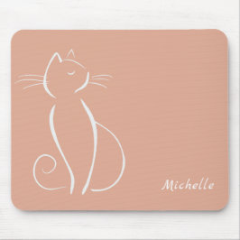 Tapis De Souris Chat Blanc Minimaliste Sur Rose Ajouter Nom Souris