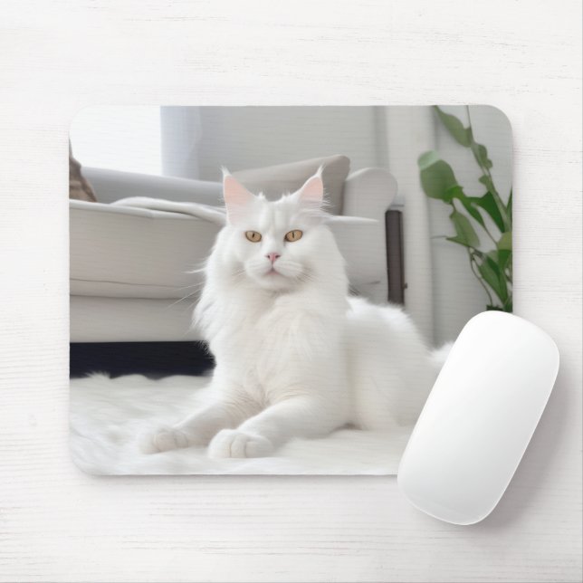 Tapis De Souris Chat blanc sur fourrure (Avec souris)