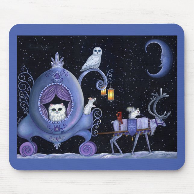 Tapis De Souris Chat Blue Carriage Hivernal Chouette Neige Blanc C (Devant)