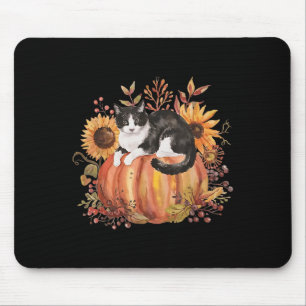 Tapis De Souris Chat Citrouille Automne Tuxedo Sunflower Thanksgiv