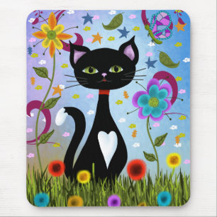Tapis De Souris Chat Dans Un Jardin Art Abstrait