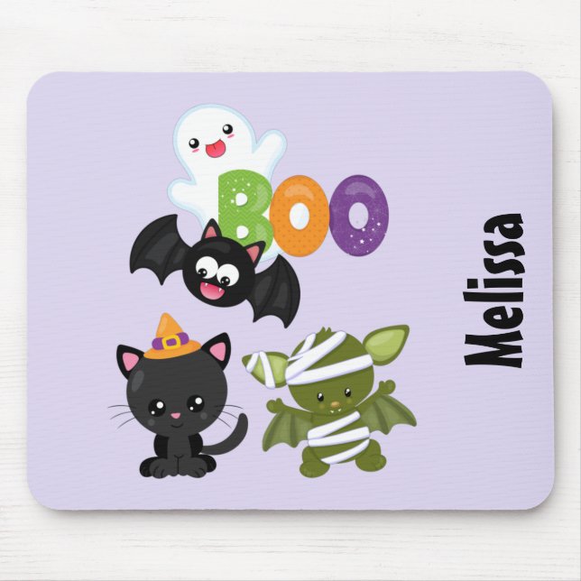 Tapis De Souris Chat de Cute Halloween, bat, mummy et ghost (Devant)