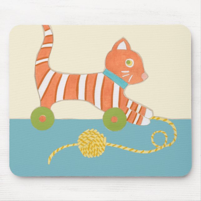 Tapis De Souris Chat de jouet rayé avec balle de chaîne (Devant)