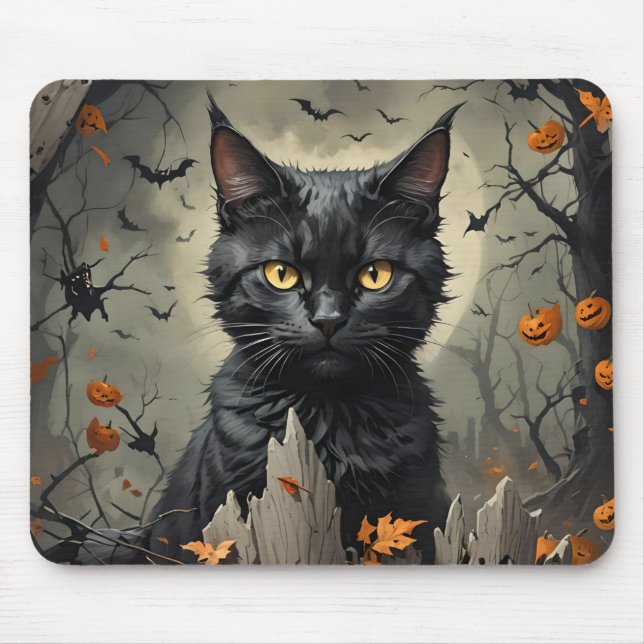 Tapis De Souris Chat d'Halloween noir (Devant)