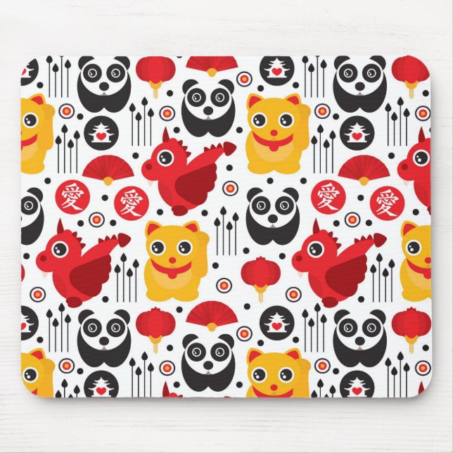 Tapis De Souris Chat, dragon, et panda chanceux de la Chine (Devant)