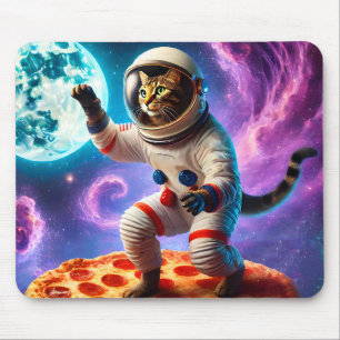 Tapis De Souris Chat Drôle Voler Une Pizza Astronaut Kitty Space