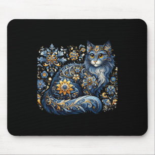 Tapis De Souris Chat d'Ukraine Floral Vintage Drapeau Ukrainien Vy