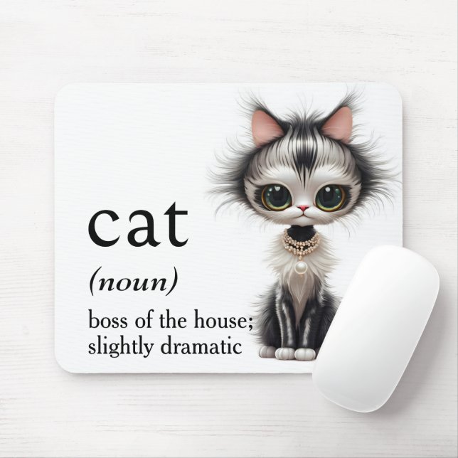 Tapis De Souris Chat En Dessin Avec Collier En Perle (Avec souris)