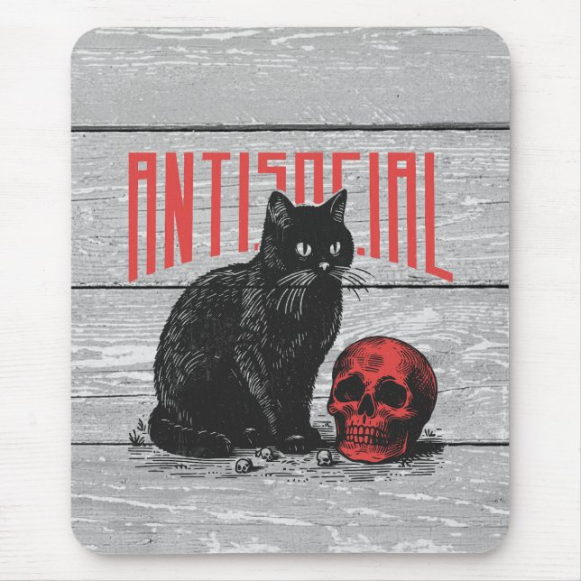 Tapis De Souris Chat et crâne antisociaux (Devant)